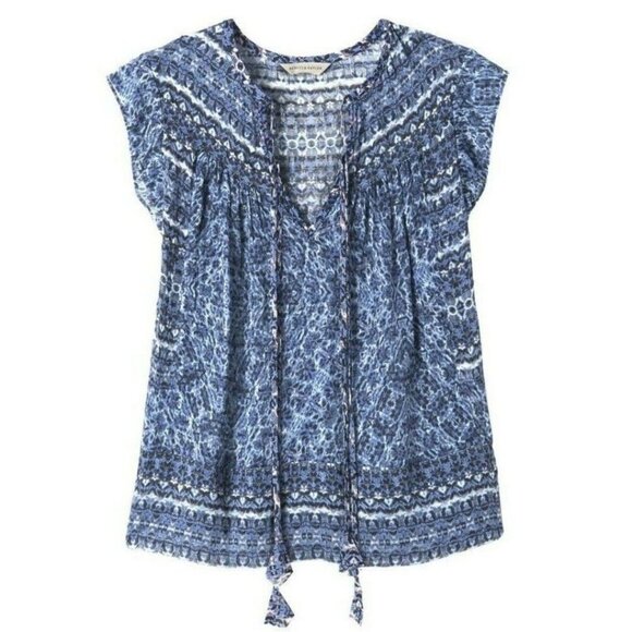Rebecca Taylor Silk Cotton Blouse Womens 0 Blue Sleeveless Paisley Peasant Top - Picture 1 of 7